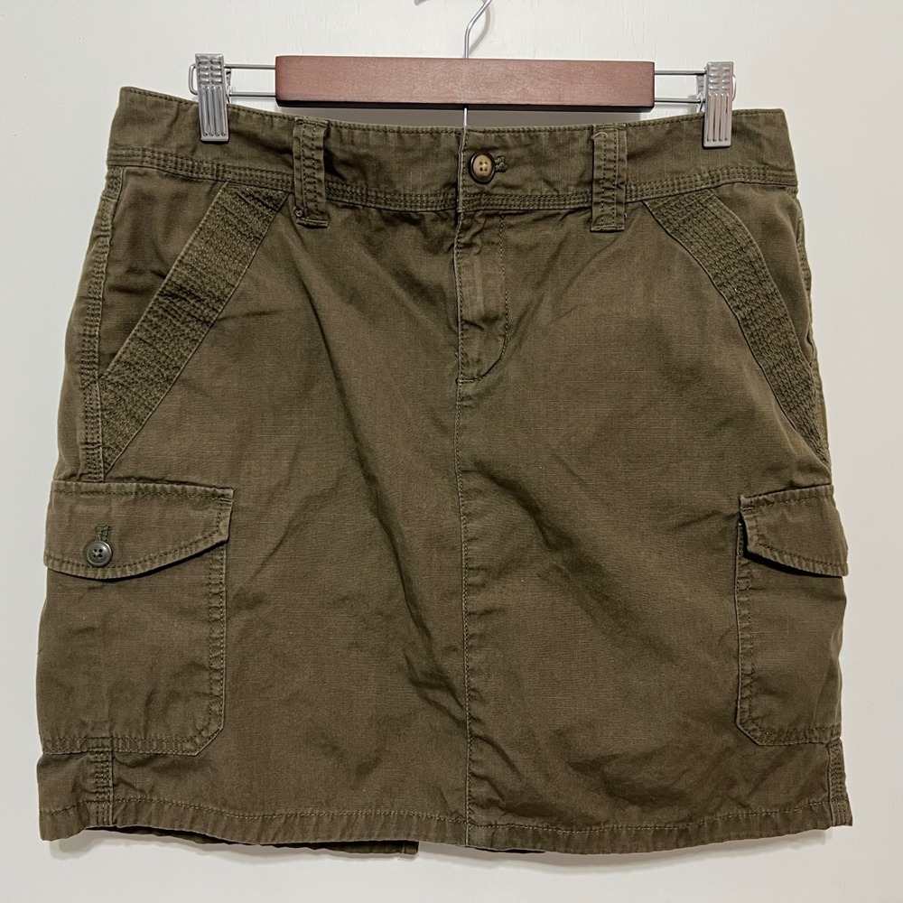 Eddie Bauer Y2K Womens Ripstop Cargo Chore Skirt Size 10 Olive Green‎ Utility